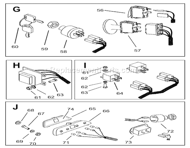 Page G Diagram and Parts List for 74590 200000001-200999999 - 2000 Toro Lawn Tractor