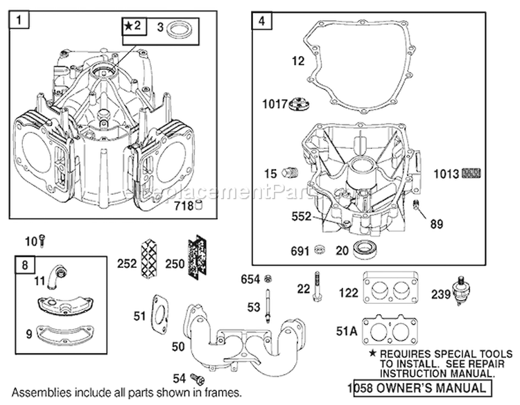 Cylinder Assembly Engine Diagram and Parts List for 74590 210000001-210999999 - 2001 Toro Lawn Tractor