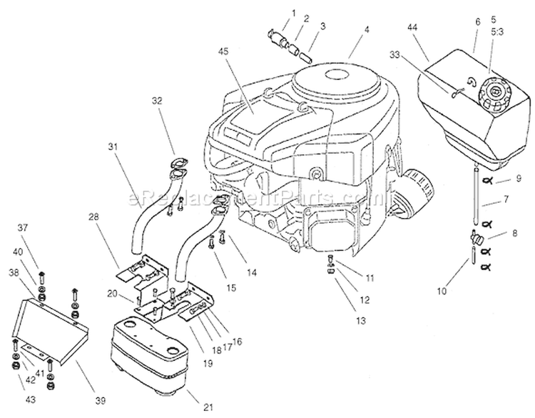 Engine Assembly Diagram and Parts List for 74590 210000001-210999999 - 2001 Toro Lawn Tractor