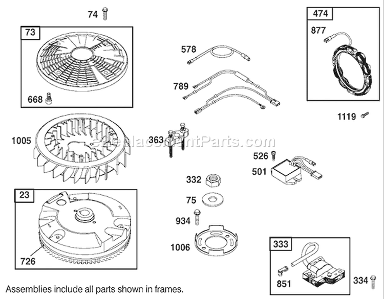 Flywheel Assembly Engine Diagram and Parts List for 74590 210000001-210999999 - 2001 Toro Lawn Tractor