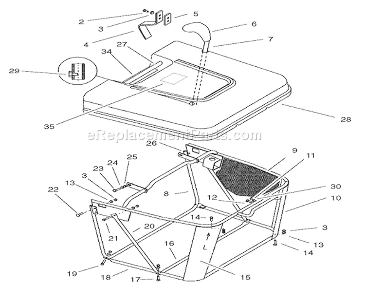 Grass Collector Assembly Diagram and Parts List for 74590 210000001-210999999 - 2001 Toro Lawn Tractor