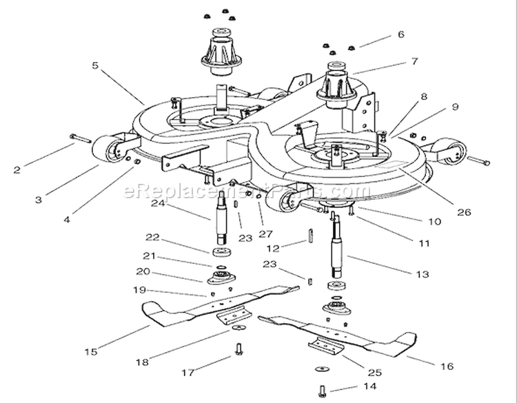 Operation-Cutting Pan Assembly Diagram and Parts List for 74590 210000001-210999999 - 2001 Toro Lawn Tractor
