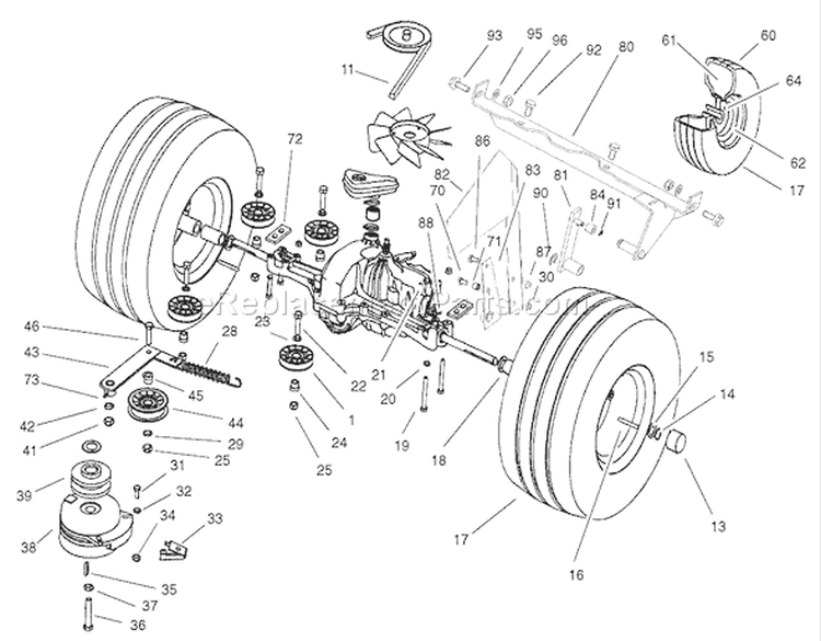 Transmission Drive Assembly Diagram and Parts List for 74590 210000001-210999999 - 2001 Toro Lawn Tractor