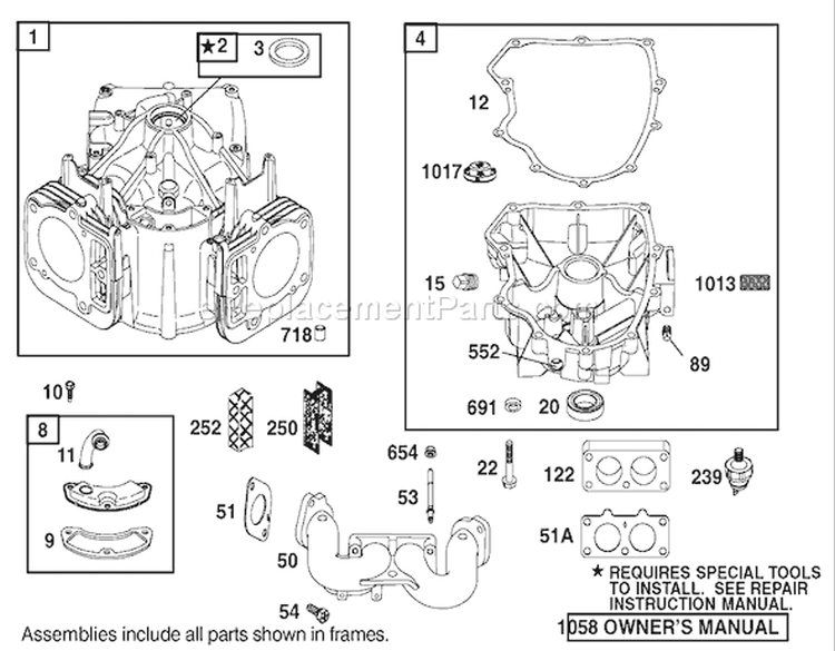 Cylinder Assembly Engine Diagram and Parts List for 74590 220000001-220999999 - 2002 Toro Lawn Tractor