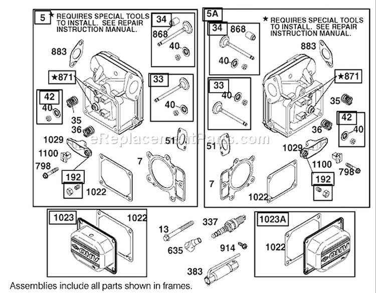 Cylinder Head Assembly Engine Diagram and Parts List for 74590 220000001-220999999 - 2002 Toro Lawn Tractor