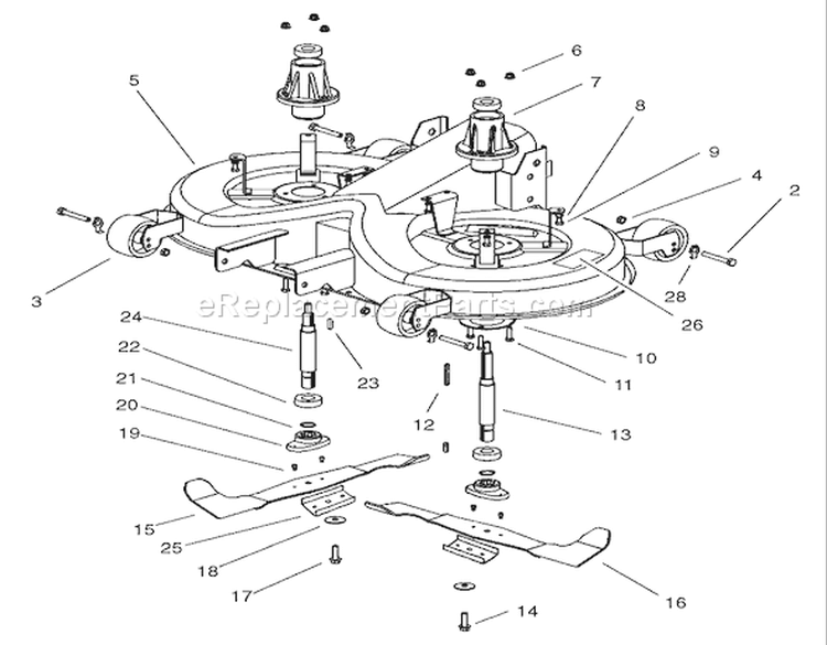 Operation Cutting Pan Assembly Diagram and Parts List for 74590 220000001-220999999 - 2002 Toro Lawn Tractor