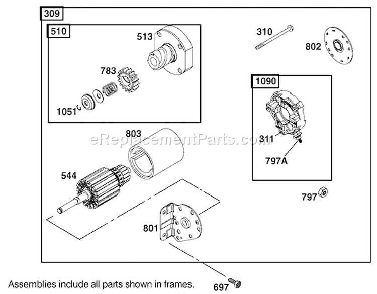 Starter Assembly Engine Diagram and Parts List for 74590 220000001-220999999 - 2002 Toro Lawn Tractor