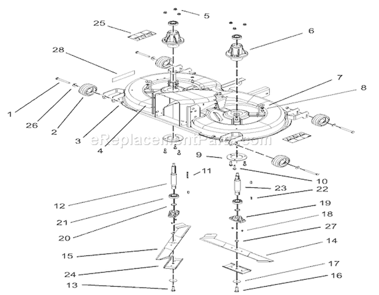 Cutting Pan, Mower Housing Assembly Diagram and Parts List for 74590 230000001-230999999 - 2003 Toro Lawn Tractor