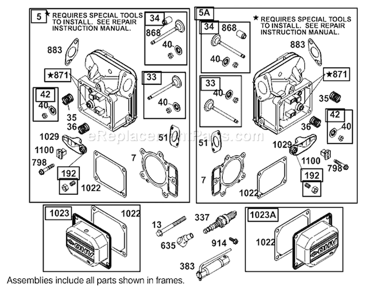 Cylinder Head Assembly Engine Diagram and Parts List for 74590 230000001-230999999 - 2003 Toro Lawn Tractor