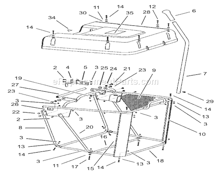 Grass Collector Assembly Diagram and Parts List for 74590 230000001-230999999 - 2003 Toro Lawn Tractor