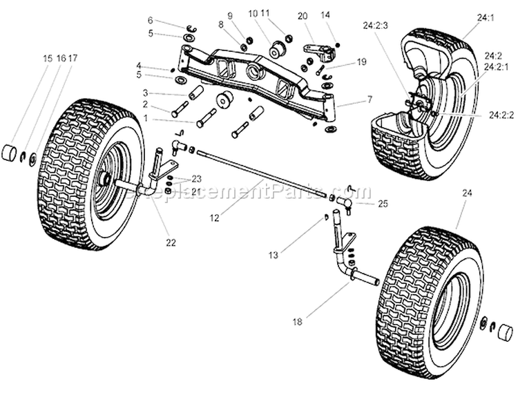 Front Axle Assembly Diagram and Parts List for 74570 240000001-240999999 - 2004 Toro Lawn Tractor