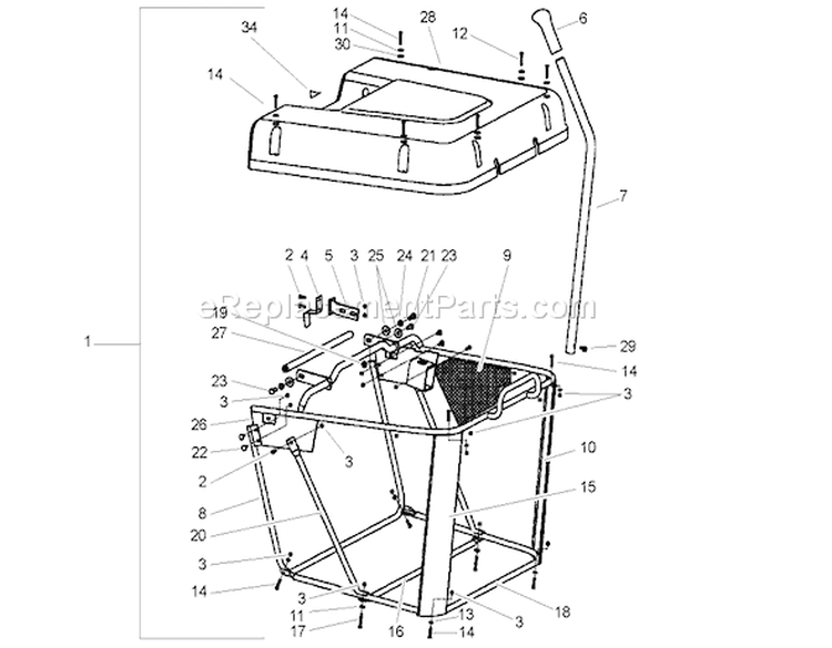 Grass Collector Assembly Diagram and Parts List for 74570 240000001-240999999 - 2004 Toro Lawn Tractor