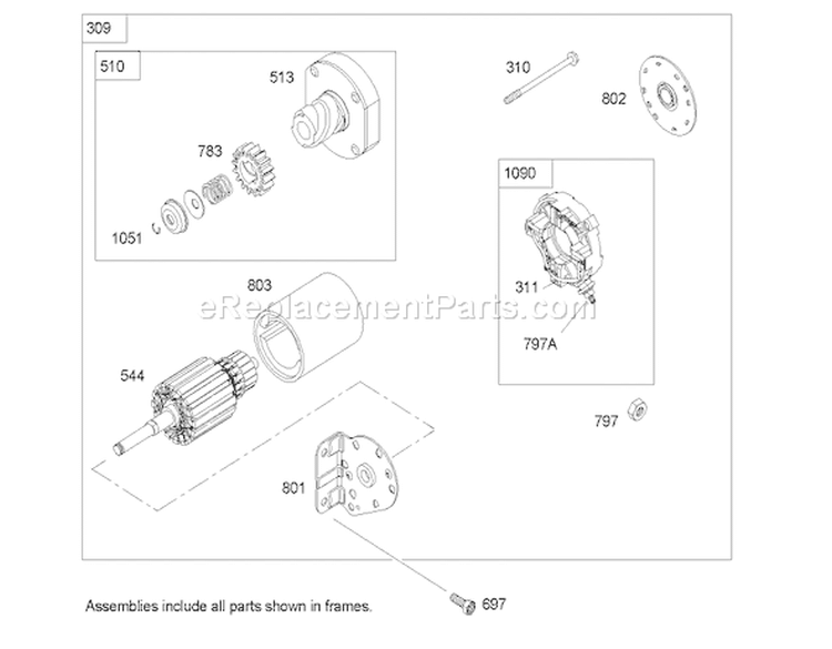 Starter Assembly Diagram and Parts List for 74590 240000001-240999999 - 2004 Toro Lawn Tractor