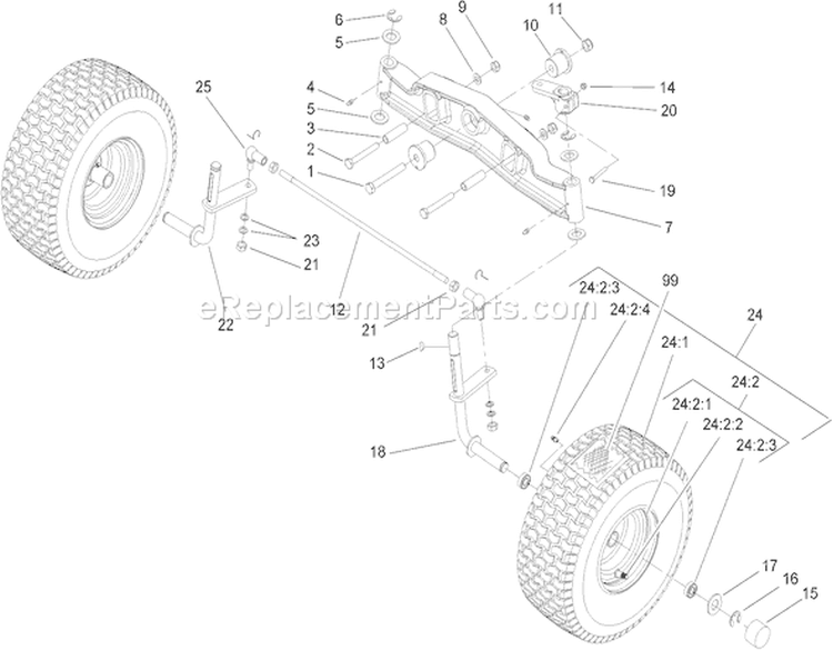 Front Axle Assembly Diagram and Parts List for 74590 250000001-250999999 - 2005 Toro Lawn Tractor
