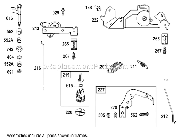 Governor Assembly Diagram and Parts List for 74590 250000001-250999999 - 2005 Toro Lawn Tractor