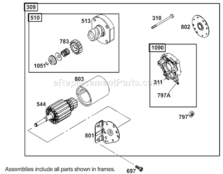 Starter Assembly Diagram and Parts List for 74590 250000001-250999999 - 2005 Toro Lawn Tractor