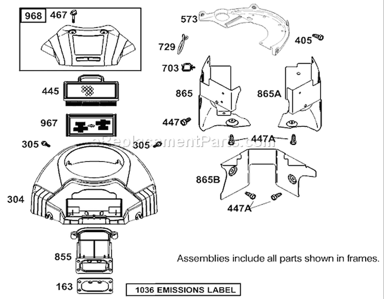 Blower Housing Assembly Diagram and Parts List for 74590 250000001-250999999 - 2005 Toro Lawn Tractor