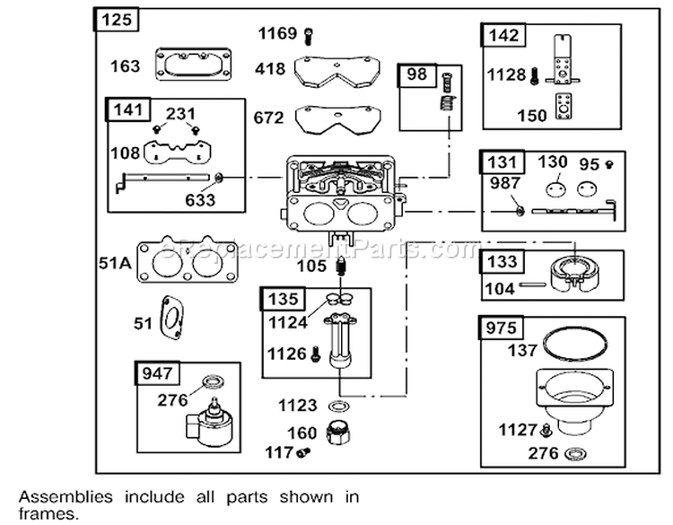 Carburetor Assembly Diagram and Parts List for 74590 250000001-250999999 - 2005 Toro Lawn Tractor