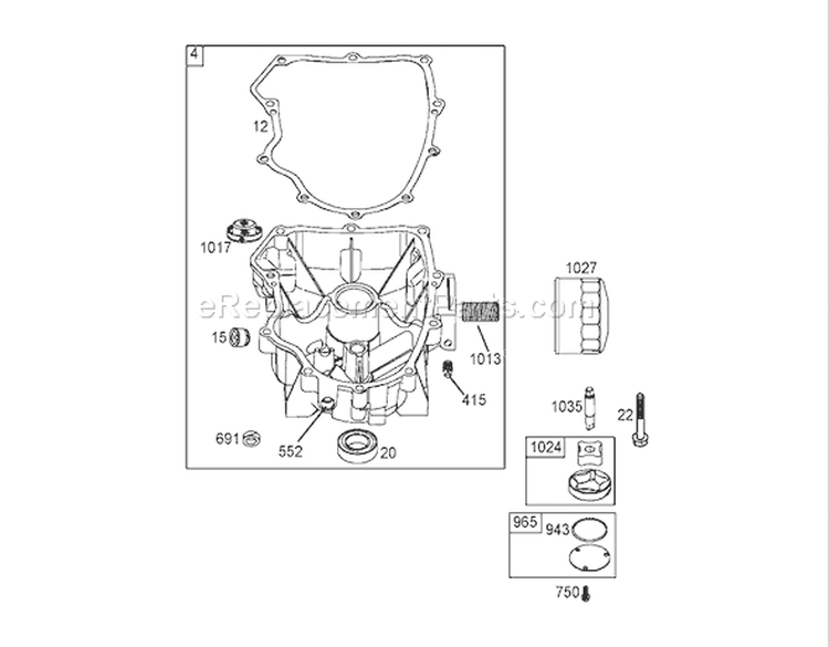 Crankcase Assembly Diagram and Parts List for 74591 260000001-260999999 - 2006 Toro Lawn Tractor