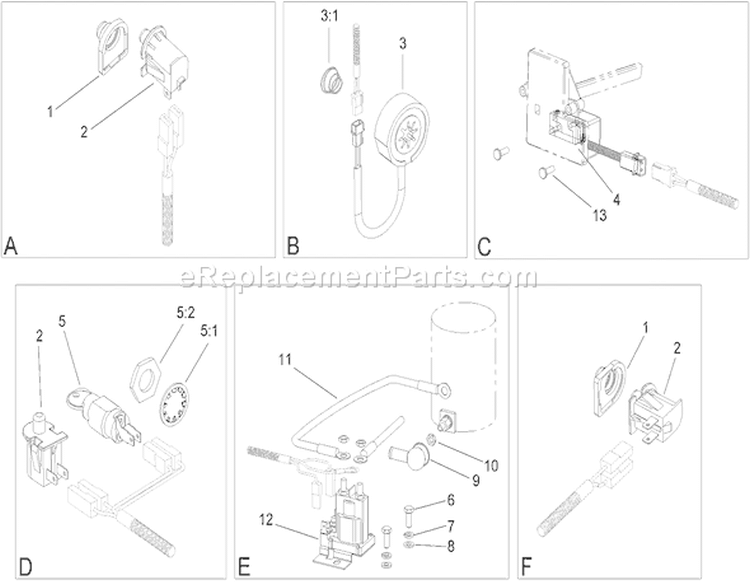 Electrical Switch Assembly Diagram and Parts List for 74590 250000001-250999999 - 2005 Toro Lawn Tractor