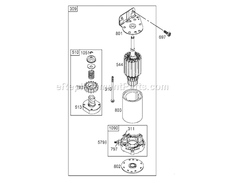 Starter Assembly Diagram and Parts List for 74591 260000001-260999999 - 2006 Toro Lawn Tractor