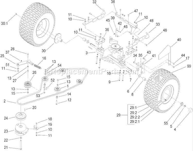 Transmission Drive Assembly Diagram and Parts List for 74590 250000001-250999999 - 2005 Toro Lawn Tractor