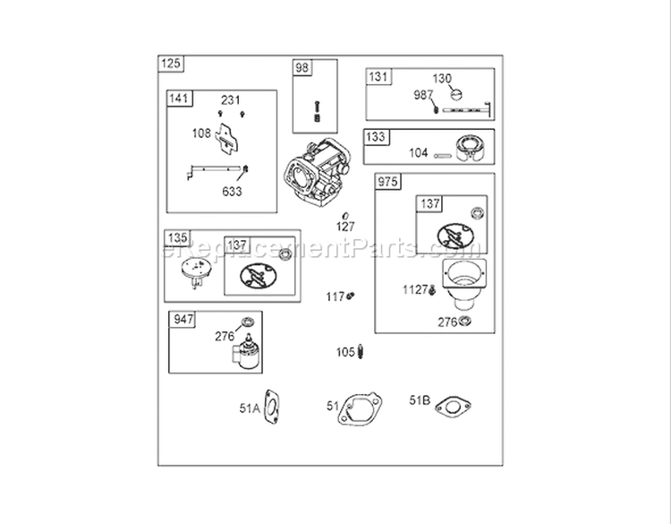 Carburetor Assembly Diagram and Parts List for 74591 260000001-260999999 - 2006 Toro Lawn Tractor