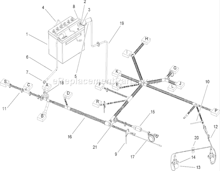 Harness Assembly Diagram and Parts List for 74592 270000001-270000651 - 2007 Toro Lawn Tractor
