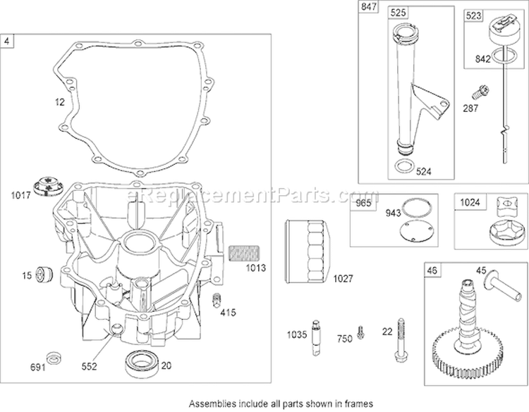 Crankcase Assembly Diagram and Parts List for 74592 270000001-270000651 - 2007 Toro Lawn Tractor