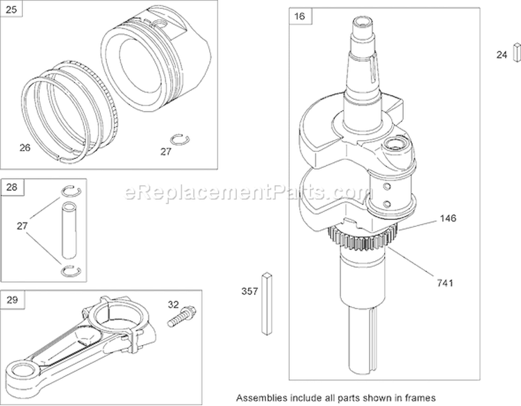 Crankshaft Assembly Diagram and Parts List for 74592 270000652-270999999 - 2007 Toro Lawn Tractor