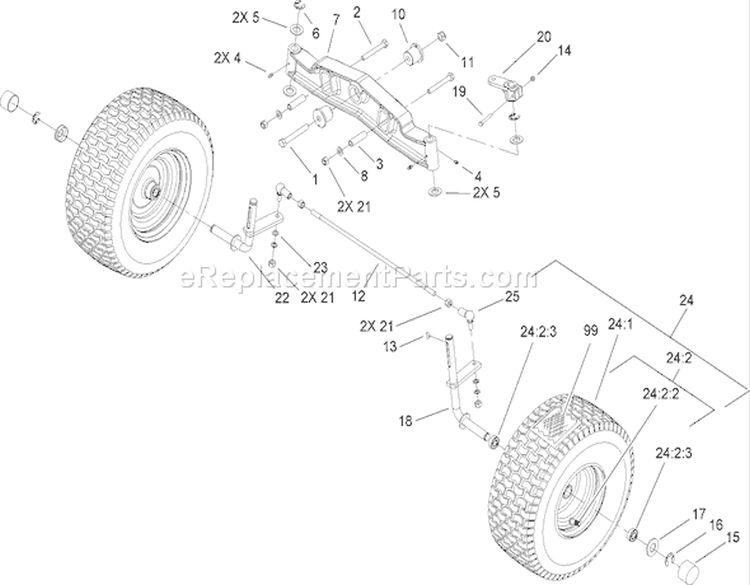 Front Axle Assembly Diagram and Parts List for 74592 270000652-270999999 - 2007 Toro Lawn Tractor