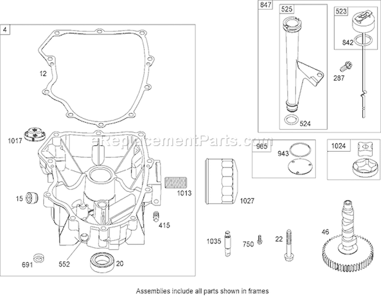 Crankcase Assembly Diagram and Parts List for 74592 270000652-270999999 - 2007 Toro Lawn Tractor