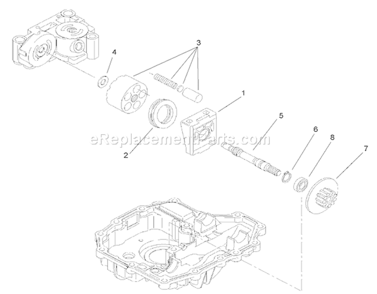 Motor Shaft Assembly Transmission Assembly Diagram and Parts List for 74573 280000001-280999999 - 2008 Toro Lawn Tractor