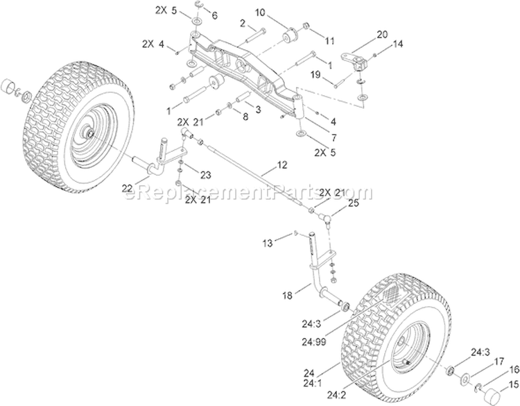 Front Axle Assembly Diagram and Parts List for 74593 290000001-290999999 - 2009 Toro Lawn Tractor
