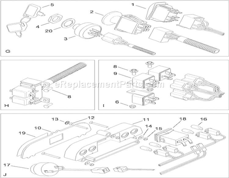 Electrical Switch Assembly Diagram and Parts List for 74593 310000001-310999999 - 2010 Toro Lawn Tractor