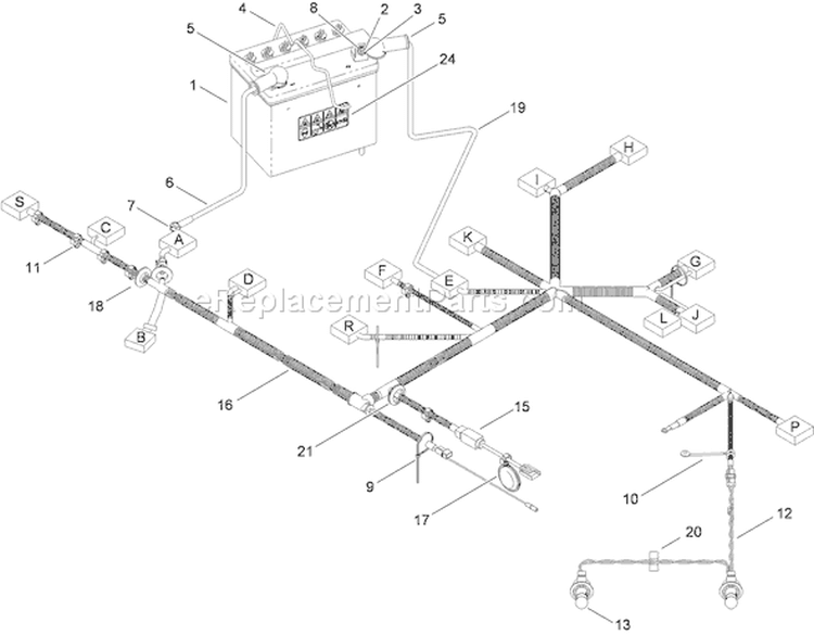 Battery and Electrical Harness Assembly Diagram and Parts List for 74593 310000001-310999999 - 2010 Toro Lawn Tractor