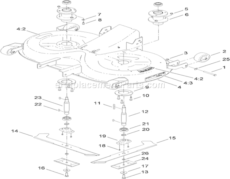 Cutting Pan and Mower Housing Assembly Diagram and Parts List for 74573 310000001-310999999 - 2010 Toro Lawn Mower