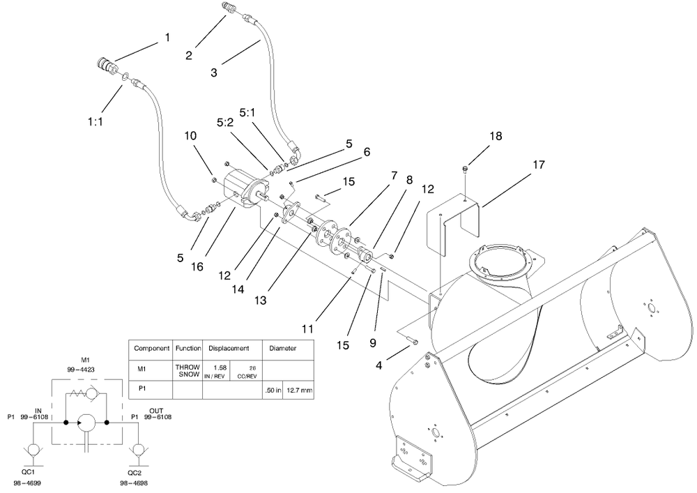 Hydraulic Hose And Pump Assembly Diagram and Parts List for 22456 990001 - 999999 Toro Snow Blower
