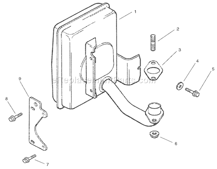 Exhaust Assembly Diagram and Parts List for 74601 210000001-210999999 - 2001 Toro Lawn Tractor