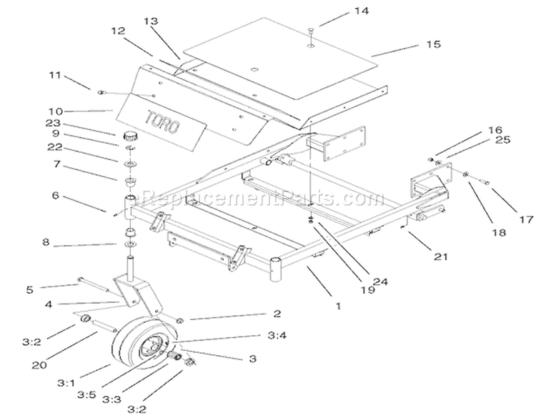 Front Frame Assembly Diagram and Parts List for 74601 210000001-210999999 - 2001 Toro Lawn Tractor