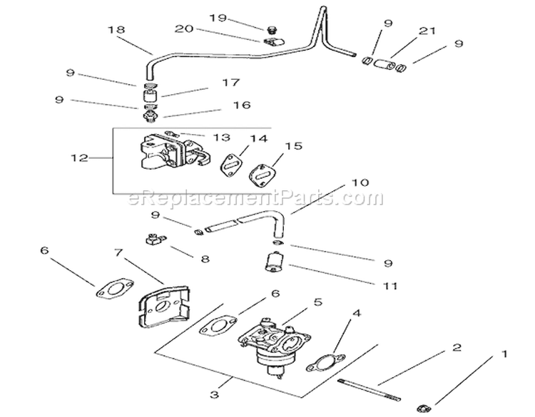 Fuel System Assembly Diagram and Parts List for 74601 210000001-210999999 - 2001 Toro Lawn Tractor