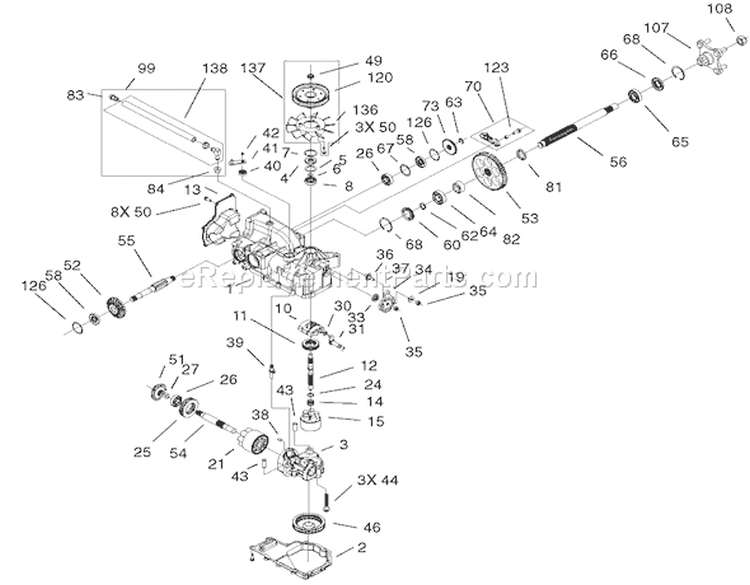 Left Hand Hydro Transaxle Assembly Diagram and Parts List for 74601 210000001-210999999 - 2001 Toro Lawn Tractor