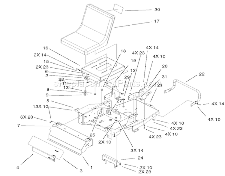 Main Frame Assembly Diagram and Parts List for 74601 210000001-210999999 - 2001 Toro Lawn Tractor