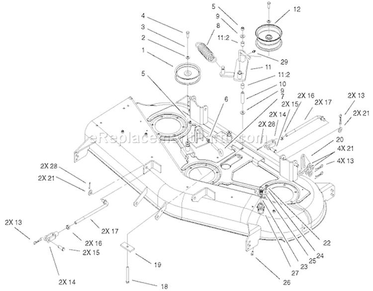 44 Inch Deck Belt Drive And Lift Assembly Diagram and Parts List for 74601 210000001-210999999 - 2001 Toro Lawn Tractor