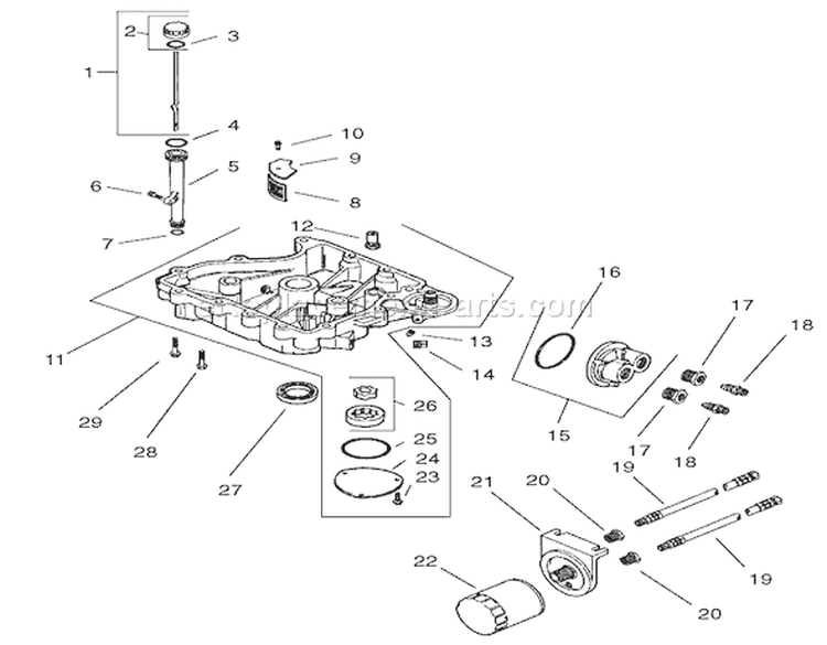 Oil Pan / Lubrication Assembly Diagram and Parts List for 74601 210000001-210999999 - 2001 Toro Lawn Tractor