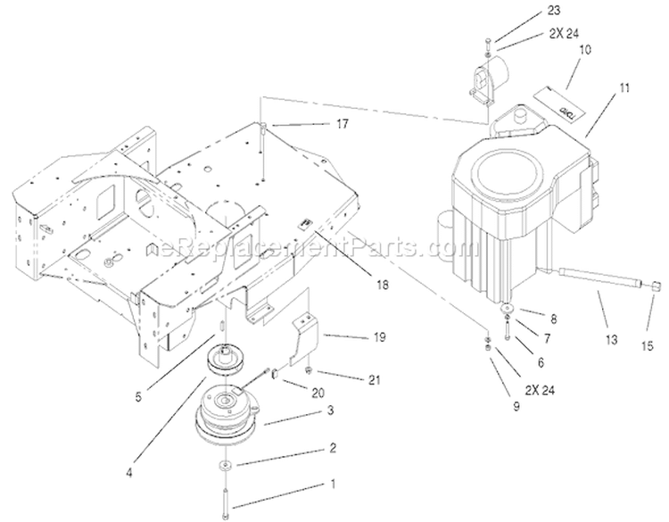 Engine And Clutch Assembly Diagram and Parts List for 74601 210000001-210999999 - 2001 Toro Lawn Tractor
