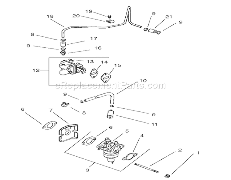 Fuel System Assembly Diagram and Parts List for 74601 220000001-220000912 - 2002 Toro Lawn Tractor
