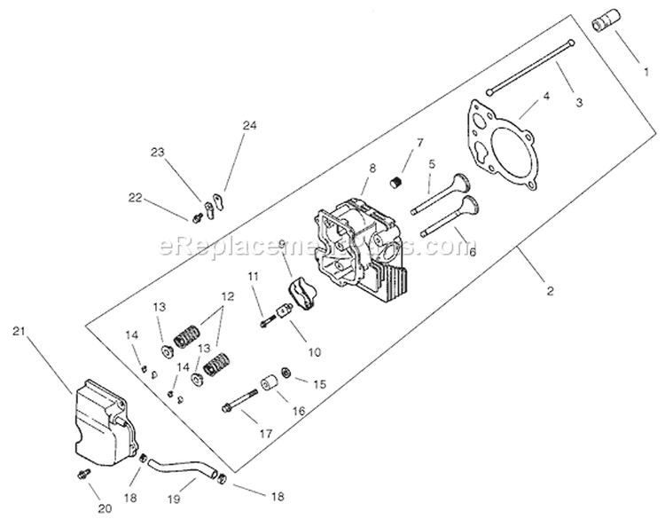 Head / Valve / Breather Assembly Diagram and Parts List for 74601 220000001-220000912 - 2002 Toro Lawn Tractor