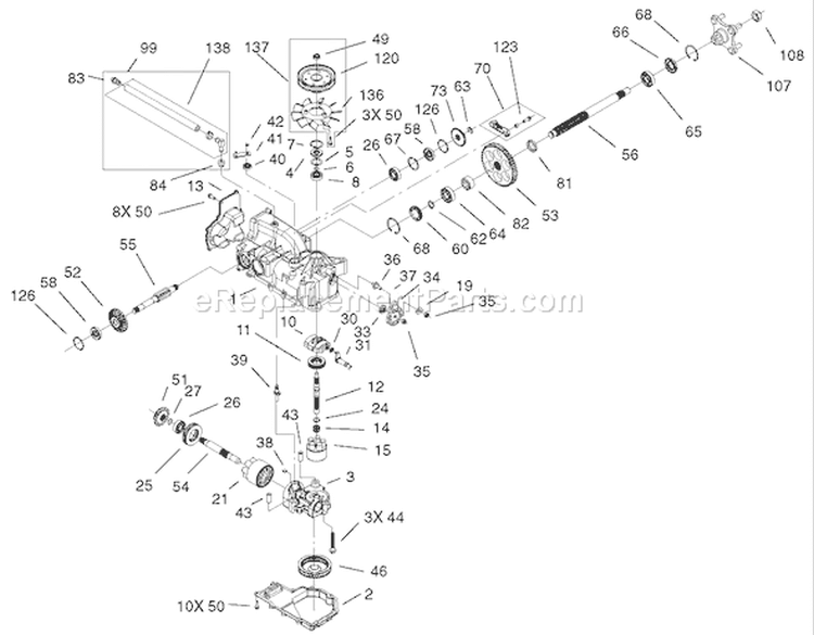 LH Hydro Transaxle Assembly Diagram and Parts List for 74601 220000001-220000912 - 2002 Toro Lawn Tractor