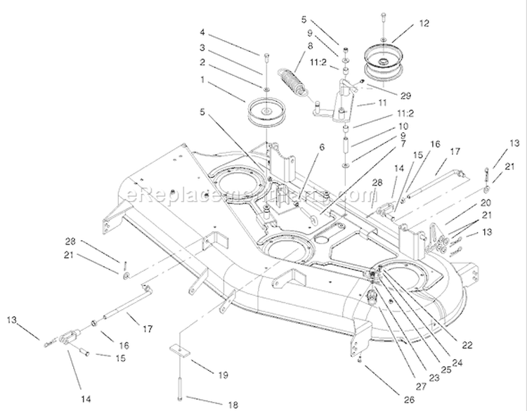 44in Deck Belt Drive and Lift Assembly Diagram and Parts List for 74601 220000001-220000912 - 2002 Toro Lawn Tractor